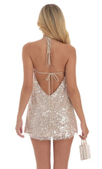 Sequin Halter Shift Dress in Nude