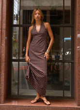 Float Away Maxi Dress - Chocolate Blue Dot