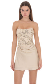 Virelia Corset Mini Dress in Gold
