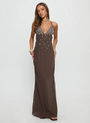 Dannelle Sequin Maxi Dress Brown