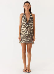 Varindra Cowl Mini Dress - Zebra