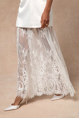 Winslet White Satin Sheer Hem Strapless Maxi Dress