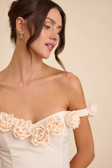 Gracen Ivory Rosette Off-the-Shoulder Skater Mini Dress