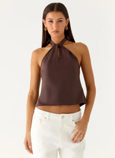 Maddox Scarf Top - Chocolate