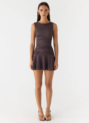 Kelda Mini Dress - Chocolate Blue Dot