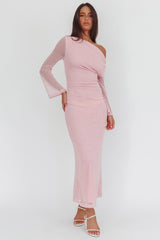 Alivya Asymmetric Neckline Knit Maxi Dress Pink