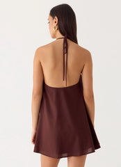 Soft Breeze Linen Mini Dress - Chocolate