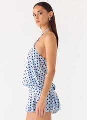 Keay Mini Dress - Blue Mocha Dot