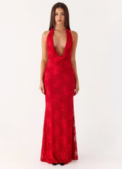 Mitchella Lace Maxi Dress - Red