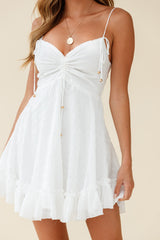 Janie String Tie Detail Ruffle Hem Babydoll Dress White