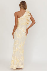 Deanna One-Shoulder Ruffle Maxi Dress Floral Texture Yellow