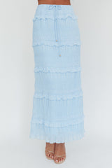 Helios Shirred Sequin Maxi Skirt Blue