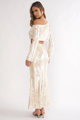 Crystalline Sequin Maxi Skirt Champagne