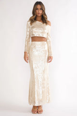 Crystalline Sequin Maxi Skirt Champagne