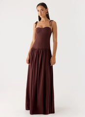 Giovanna Linen Maxi Dress - Chocolate Drizzle