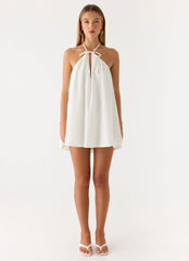 Soft Breeze Linen Mini Dress - White