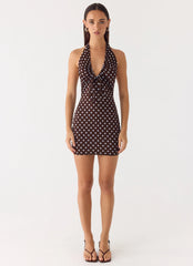 Ask You Twice Mini Dress - Chocolate Blue Dot