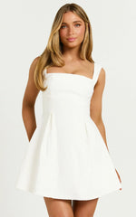 Ida Mini Dress - Wide Strap Straight Neck Bow Back Dress in White