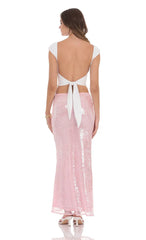 Sequin Maxi Skirt in Pink