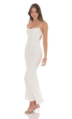 Textured Floral Maxi Dress in White