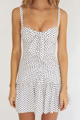 Rachelle Tied Bust Ruched Mini Dress Spotted White/Navy