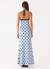 Alessandro Halter Maxi Dress - Blue Mocha Dot