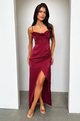 Aiana Satin Maxi Dress - Burgundy