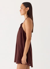 Soft Breeze Linen Mini Dress - Chocolate