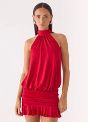 Yelena Backless Mini Dress - Deep Red