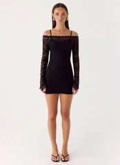 Just This Once Lace Mini Dress - Black