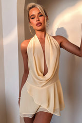 Cleo Plunge Cowl Neck Mini Dress - Yellow