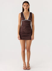 Options Mini Dress - Chocolate Blue Dot