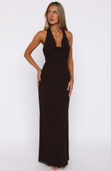 Always In Mode Halter Maxi Dress Chocolate