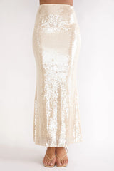 Crystalline Sequin Maxi Skirt Champagne