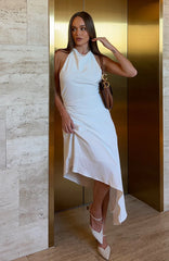 Night Hustle Halter Midi Dress White