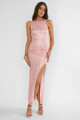 Zaretha Backless Split Maxi Dress Sequin Pink