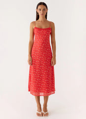 Kahlo Midi Dress - Magenta Red Rose