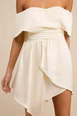 Always Celebrating Ivory Satin Off-the-Shoulder Mini Dress