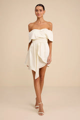 Always Celebrating Ivory Satin Off-the-Shoulder Mini Dress
