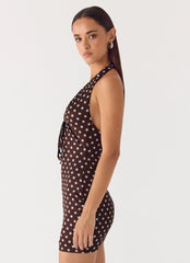 Ask You Twice Mini Dress - Chocolate Blue Dot