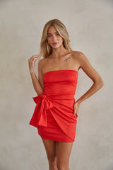Alaina Strapless Wrap Bow Mini Dress