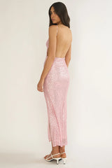 Zaretha Backless Split Maxi Dress Sequin Pink