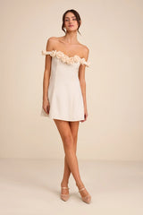 Gracen Ivory Rosette Off-the-Shoulder Skater Mini Dress