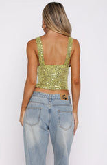 The Glitterati Beaded Top Chartreuse