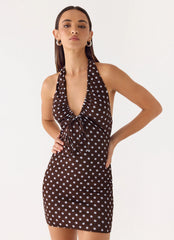 Ask You Twice Mini Dress - Chocolate Blue Dot