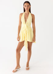 Guide You Halter Neck Mini Dress - Yellow