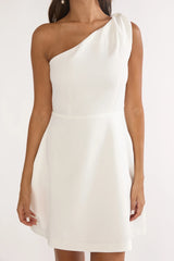 Lingering Love One-Shoulder Twist Mini Dress White