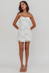 In Paris Embellished Flower Mini Dress White