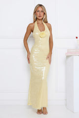 Shimmering Secrets Sequin Halter Maxi Dress Yellow