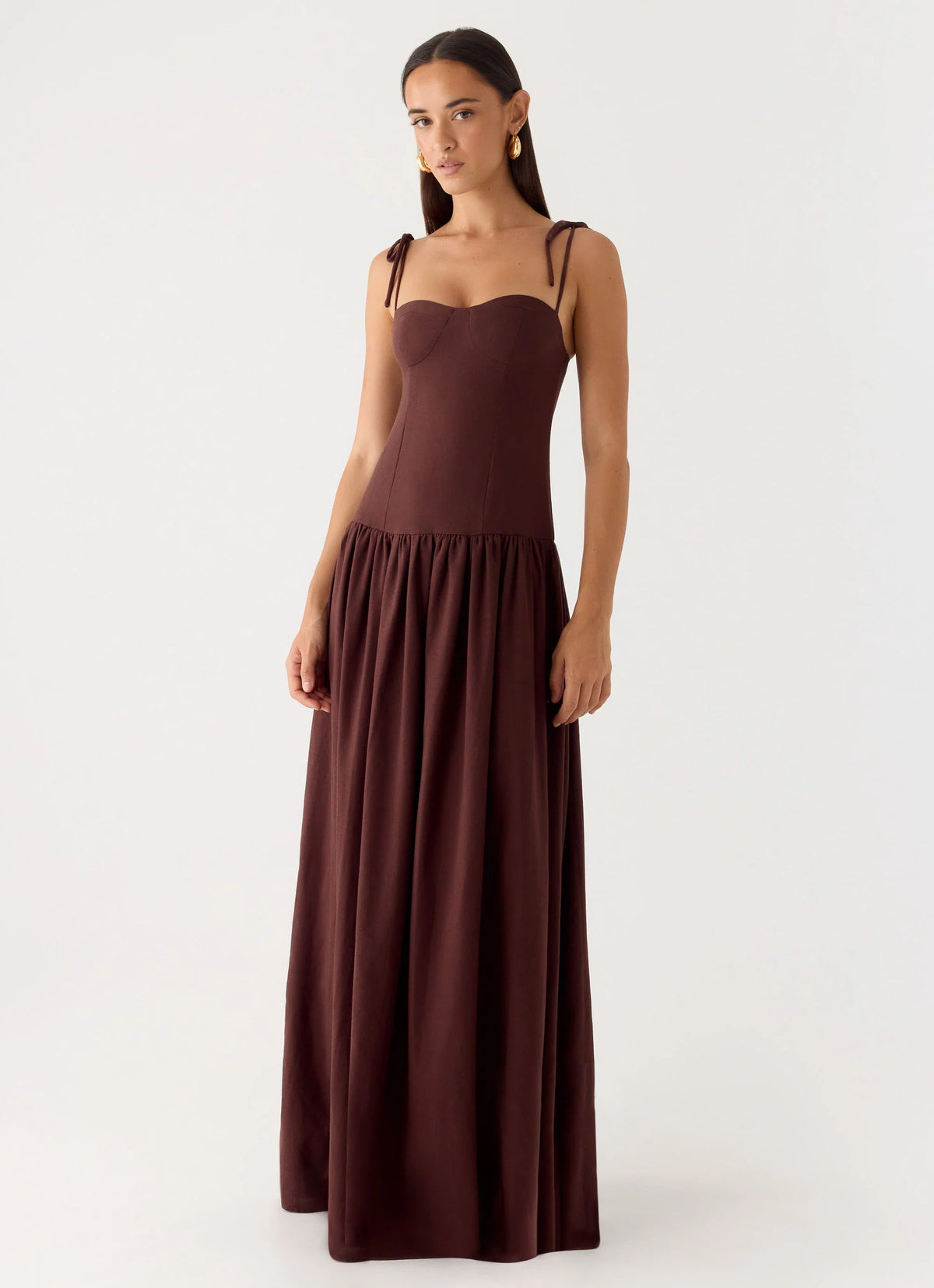 Giovanna Linen Maxi Dress - Chocolate Drizzle